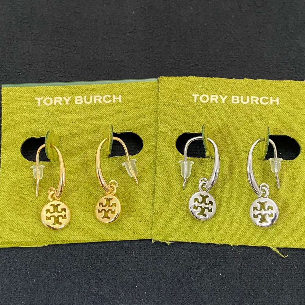 Tory Burch Inlaid Hollow English Letter Metal Earrings